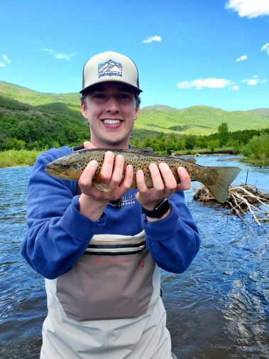 A Jeremy Allan Fly Fishing customer with a big brown trout