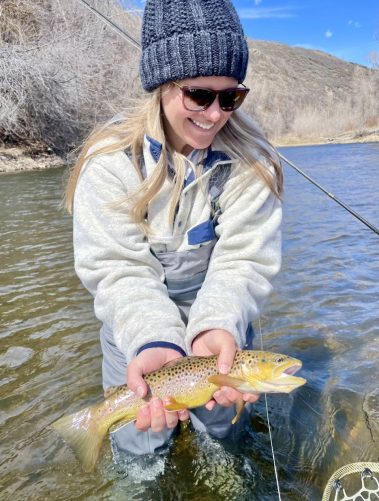 A nice brown trout caught on a Spring fly fishing trip on the Provo River near Salt Lake City.