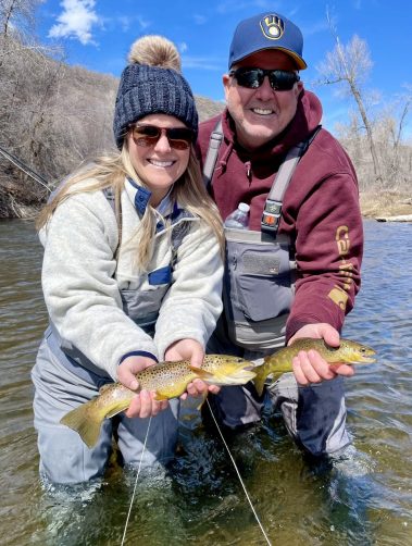 A couple of nice brown trout caught on a guided fly fishing trip near Salt Lake City. Provo River, Utah